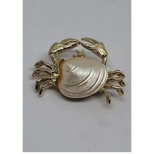 Vintage Crab Seashell Brooch White Shell Pin Brooch Nautical Estate